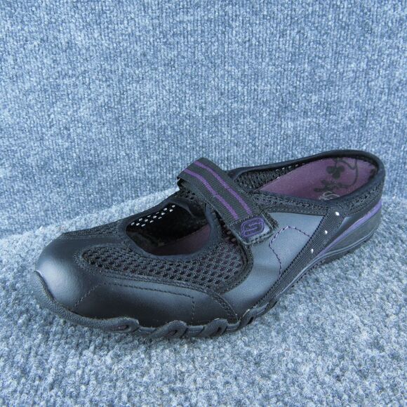 SKECHERS Women Mule‎ Shoes Size 7.5 Medium Black Leather Hook & Loop - Picture 1 of 9